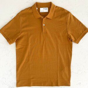 Selected/Homme SLHPARIS SS Organic Cotton Polo Shirt Wood Thrush Gold Sz M NWT
